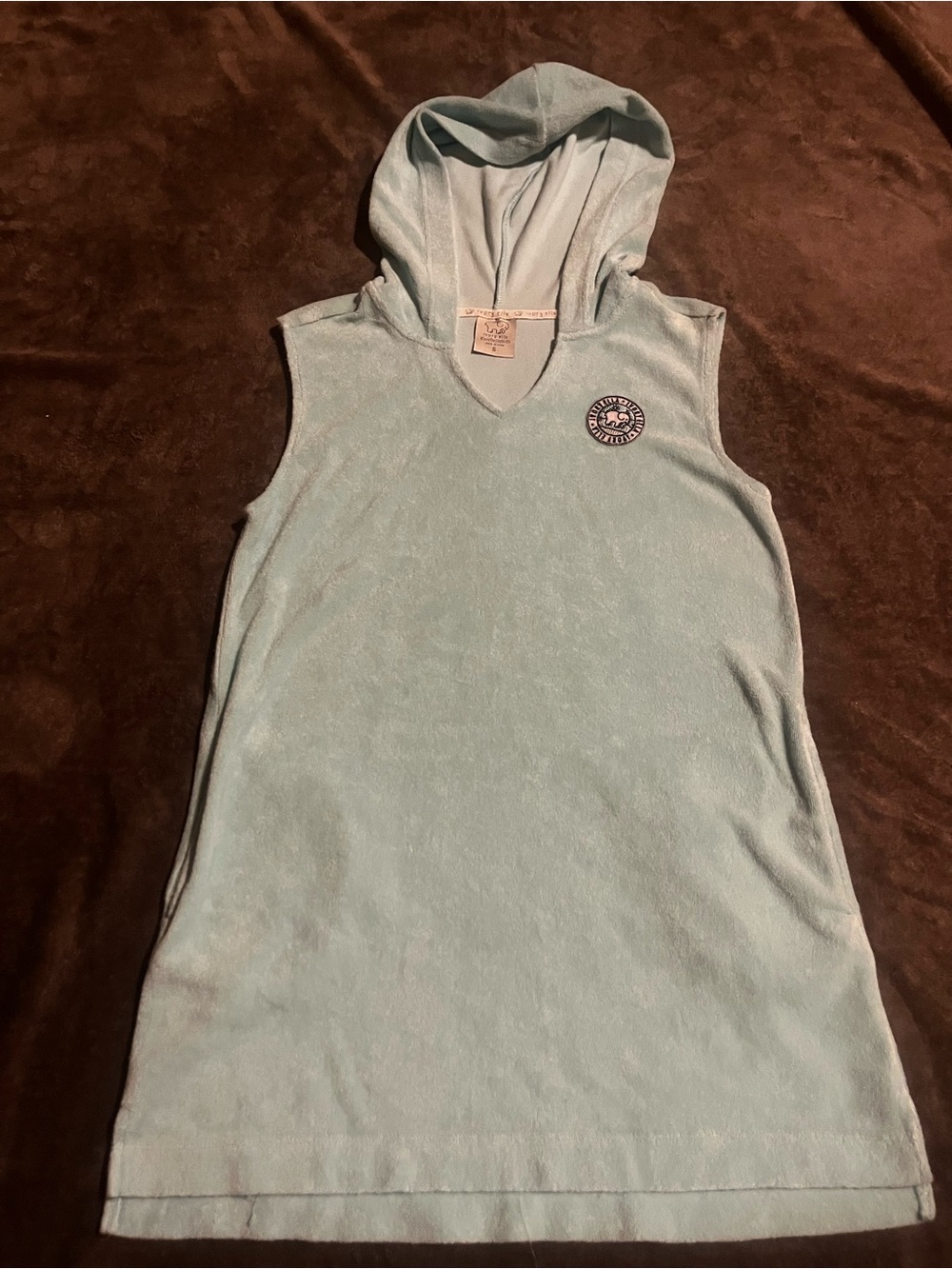 Ivory Ella Elephant Logo Terry Hooded Sleeveless Swimcover Light Blue S